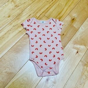 Oeuf Pink Bodysuit with coral/tomato croissant Pattern 6-12m great condition